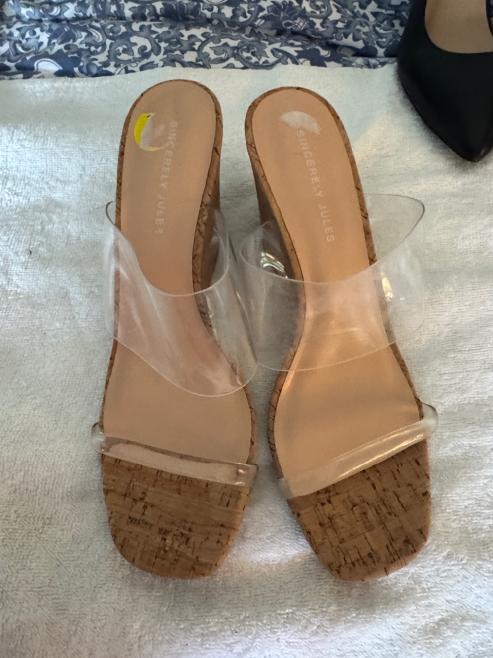 Sincerely Jules Clear Vinyl Cork Slide Mules